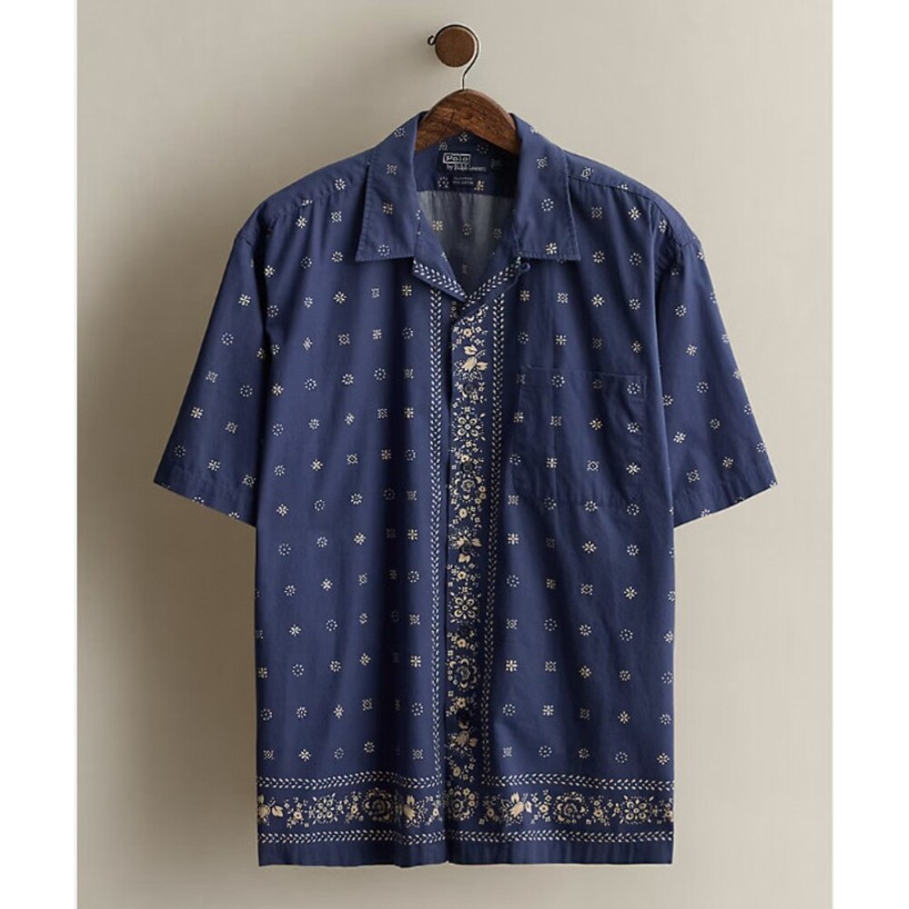Polo By Ralph Lauren Clayton Camp Shirt Mens XL Blue Bandana Paisley Short Sleev